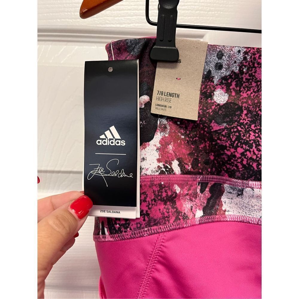 Adidas X Zoe Saldana Pink & Black Print 7/8 High Rise Primegreen Leggings sz 2X - Picture 5 of 7